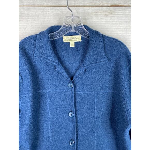 Cabelas Jacket Womens L Blue Embroidered Button Up Long Sleeve Wool Cotton Blend - Picture 2 of 12